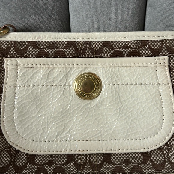 Coach Monogram Brown and Cream Wristlet - Picture 2 of 9